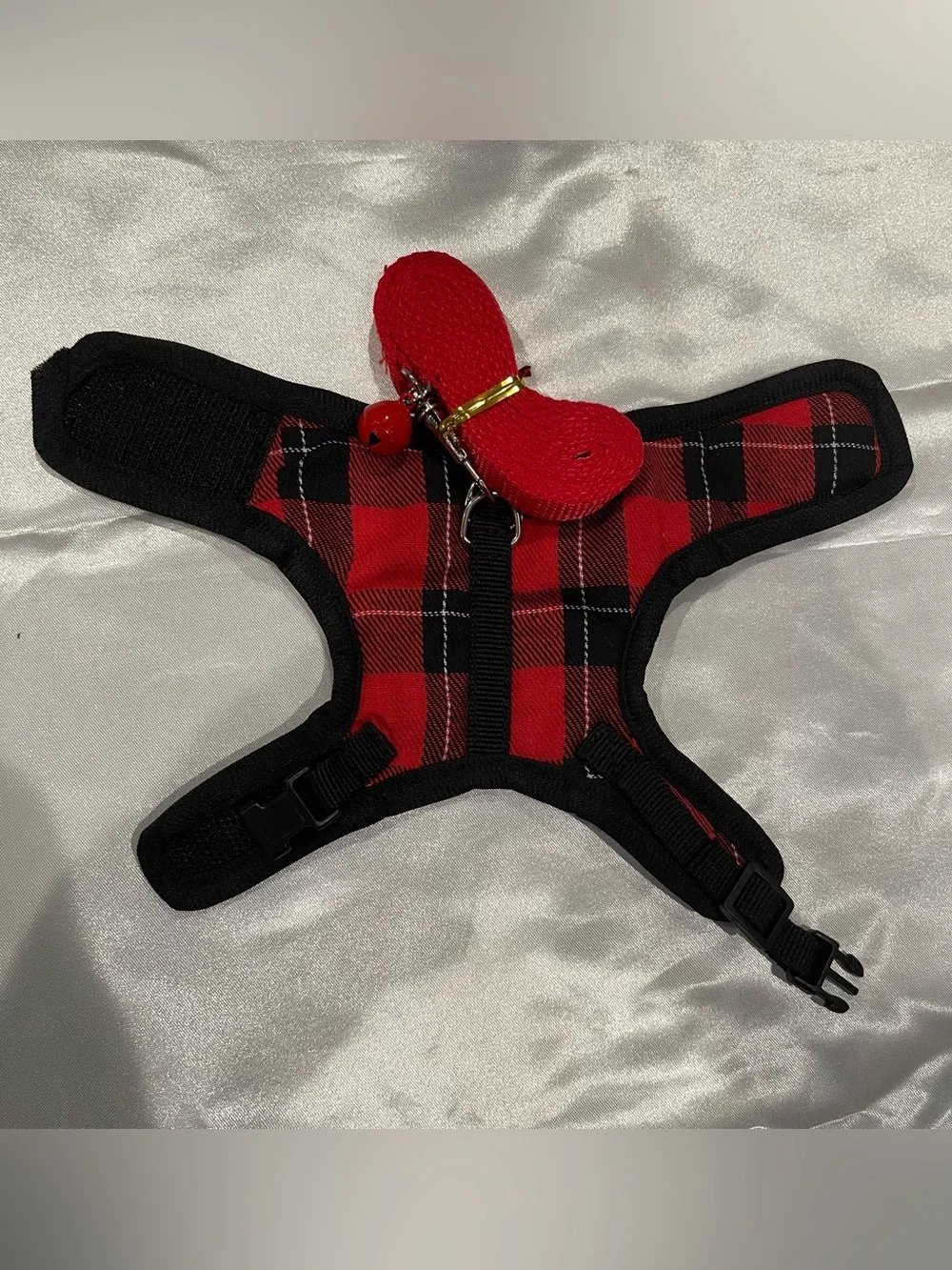 Harness & Leash Plaid Red Black Small Animal Petit Cat Ferret Dog Bunny Iguana